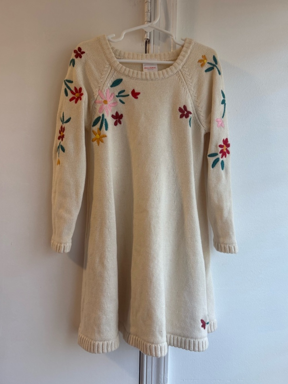 Hanna Anderson Storyteller Merino Wool Blend Sweater Dress Floral Cream Size 5